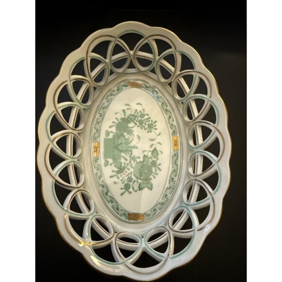 Herend Hungary Poisson Open Weave Bowl Reticulated Basket 7403 8.5" x 6" x 2.25" - Picture 1 of 16